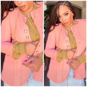 Pink Women's Tailored Blazer with Pearl Buttons- 1111